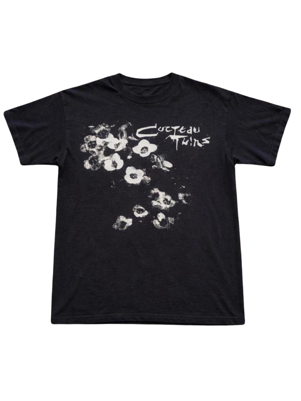 Gildan Black Tee with White Floral Cocteau Twins Graphic
